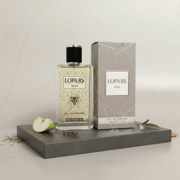 Lopars L-202 yeşil elmalı erkek parfümü premium EDP şişesi