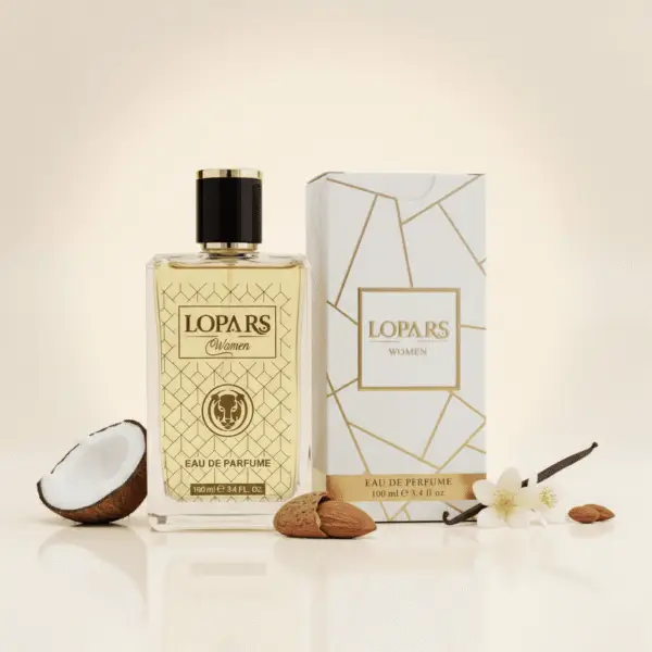 Lopars L-485 oriental vanilya, amber ve beyaz çiçek notalarına sahip kalıcı premium kadın parfümü şişesi