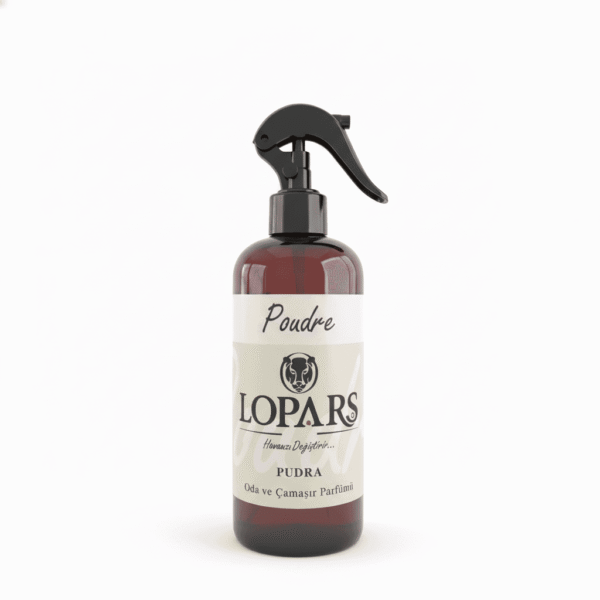 LOPARS Pudra 500 ml sprey oda parfümü beyaz arka plan profesyonel ürün çekimi