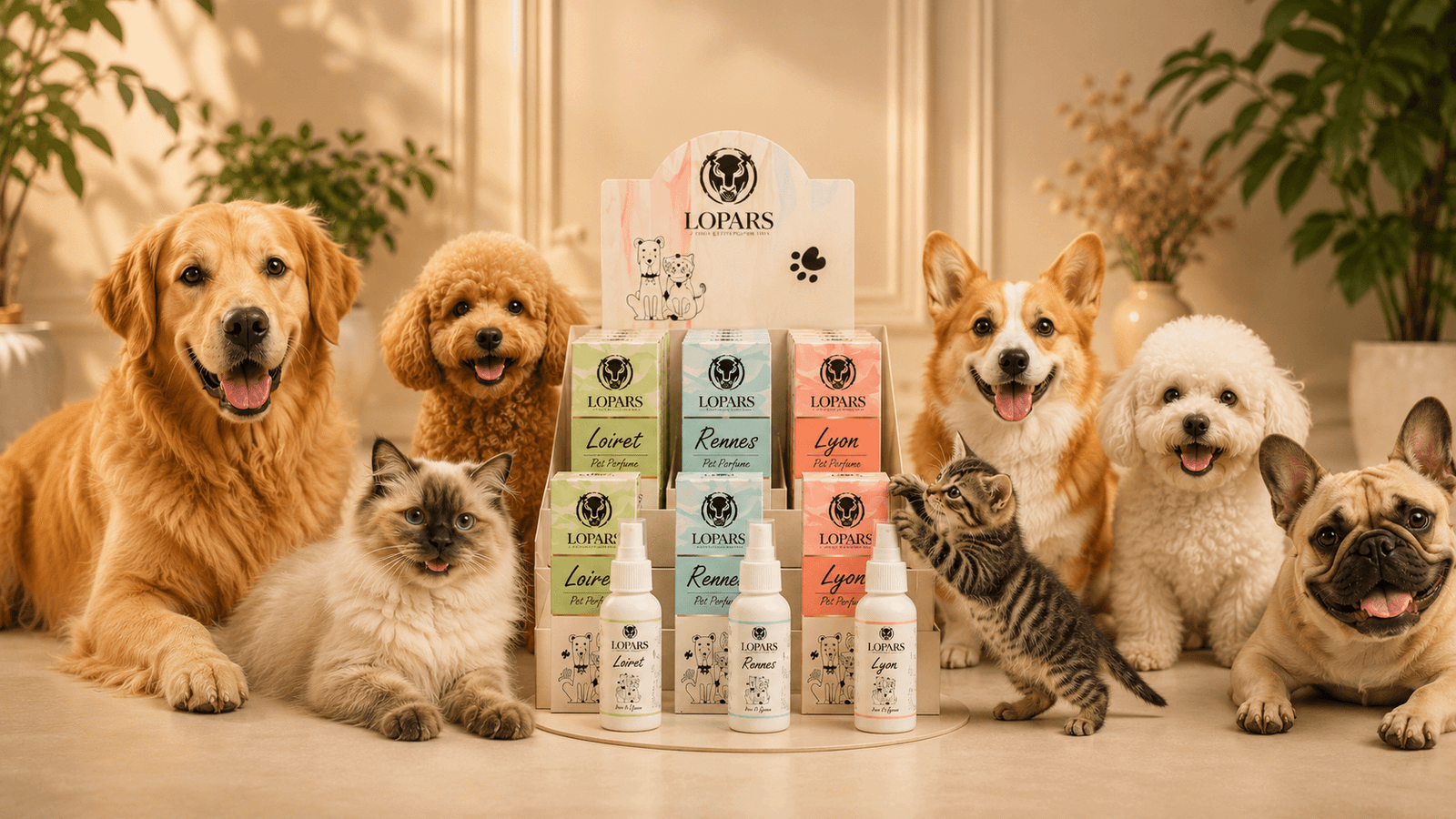 Lopars pet parfüm koleksiyonu - kedi ve köpekler için su bazlı doğal parfüm - Loiret, Rennes ve Lyon serisi